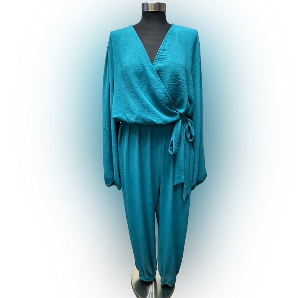 PrettyGarden Teal Long Sleeve Wrap Jumpsuit – PLUS Size XXL – NWT